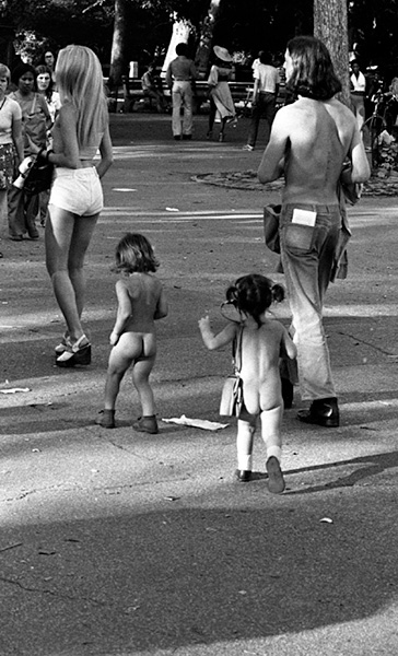 Family walking through Central Park, NY, 1973