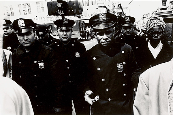 Scene in Brooklyn, New York, during street demonstration by students at nearby high school, 1970