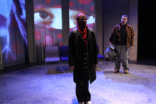 Lily Basen as Roya and Lou Liberatore as Paul in a 2013 performance of Kandahar to Canada