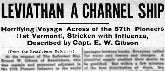 “Leviathan A Charnel Ship” headline from The Bethel Courier, February 19, 1920.