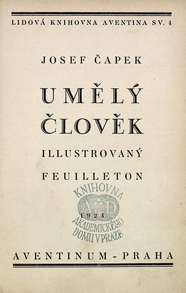 Title page of Umělý Člověk (1924)