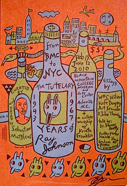 Poster for "From BMC to NYC: The Tutelary Years of Ray Johnson (1943-1967)" | Design by Sebastian Matthews and Bill Matthews | Print by Brandon Mise at Blue Barhouse Press